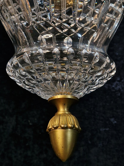 Fabulous Heavy Antique French Cut Glass Crystal Brass Lantern Ceiling Light