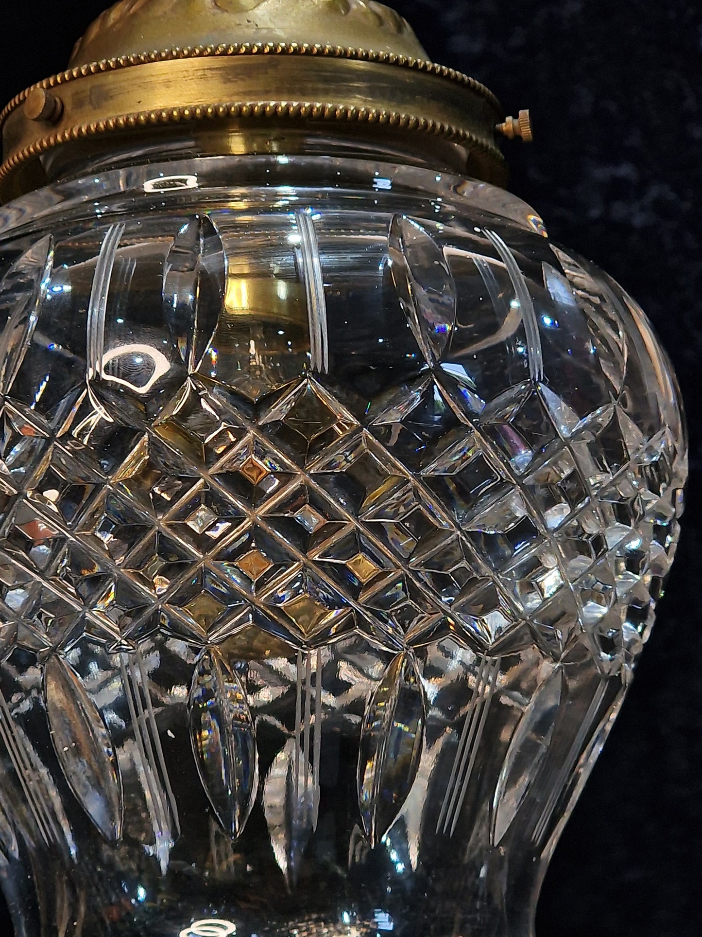 Fabulous Heavy Antique French Cut Glass Crystal Brass Lantern Ceiling Light