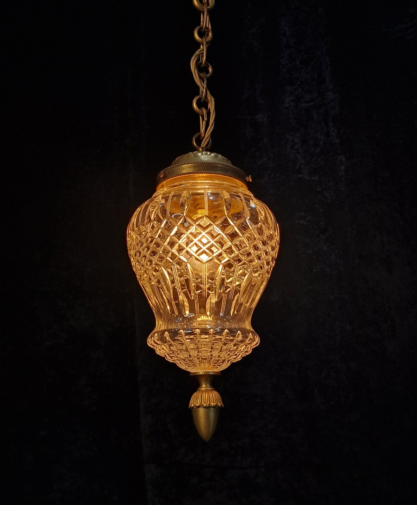 Fabulous Heavy Antique French Cut Glass Crystal Brass Lantern Ceiling Light