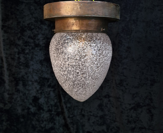 Unusual Antique Vintage Brass Acorn Crackled Glass Mount Flush Light Lantern