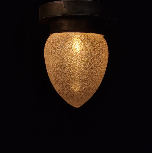 Unusual Antique Vintage Brass Acorn Crackled Glass Mount Flush Light Lantern