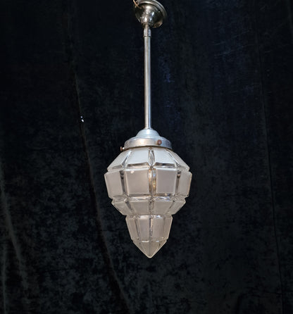 Unique Art Deco Antique Vintage Ships Lantern Light with Geometric Glass Shade