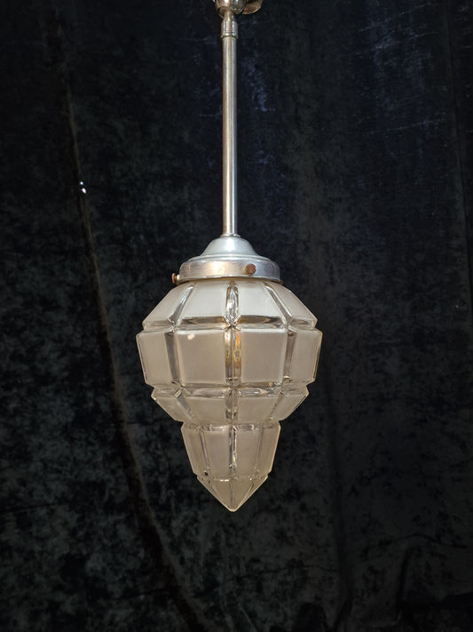 Unique Art Deco Antique Vintage Ships Lantern Light with Geometric Glass Shade