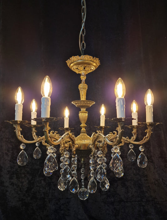 RESERVED Decorative Vintage Italian Heavy 8 Arm Brass Crystal Chandelier Ceiling Light