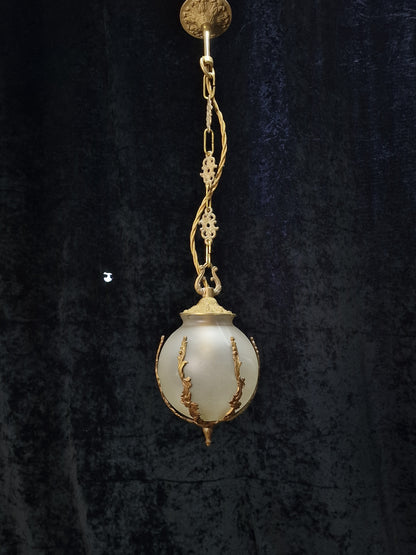 Stunning Vintage Italian 1 Light Brass Globe Lantern Ceiling Light