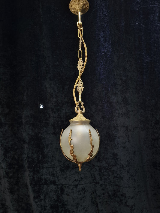 Stunning Vintage Italian 1 Light Brass Globe Lantern Ceiling Light