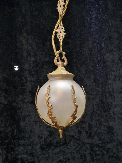 Stunning Vintage Italian 1 Light Brass Globe Lantern Ceiling Light