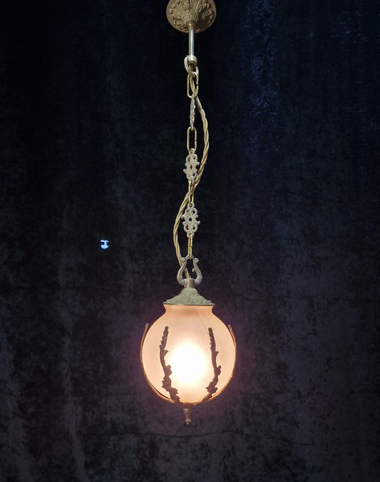 Stunning Vintage Italian 1 Light Brass Globe Lantern Ceiling Light