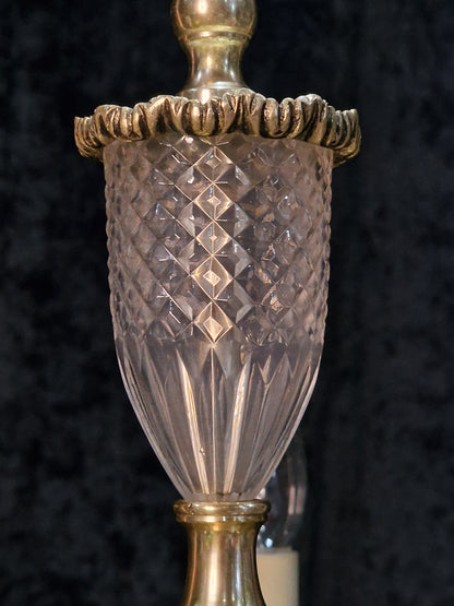 Lovely Vintage Silvered Nickle Plated Crystal Glass 3 Arm Chandelier Light