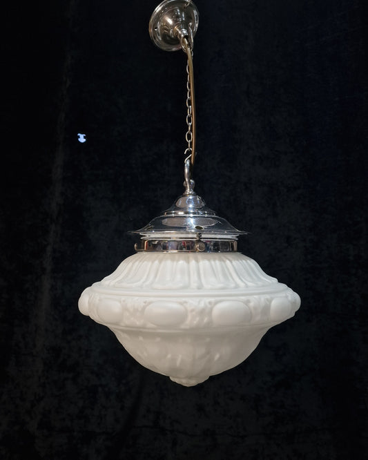 Traditional Antique Art Deco Pendant Lantern Light with a Large Milk Glass Shade
