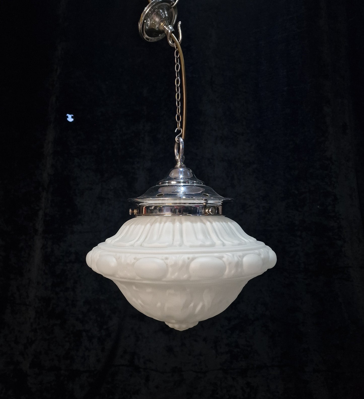 Traditional Antique Art Deco Pendant Lantern Light with a Large Milk Glass Shade