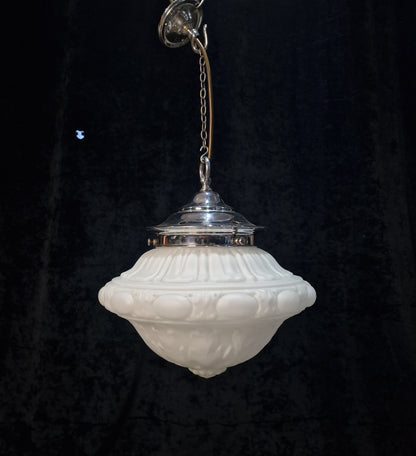 Traditional Antique Art Deco Pendant Lantern Light with a Large Milk Glass Shade