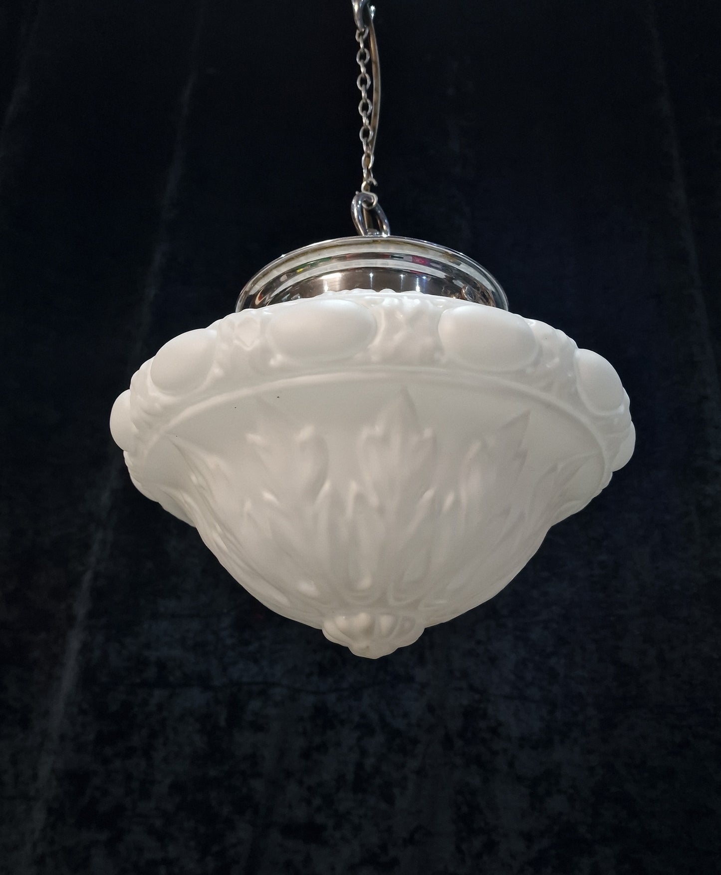 Traditional Antique Art Deco Pendant Lantern Light with a Large Milk Glass Shade