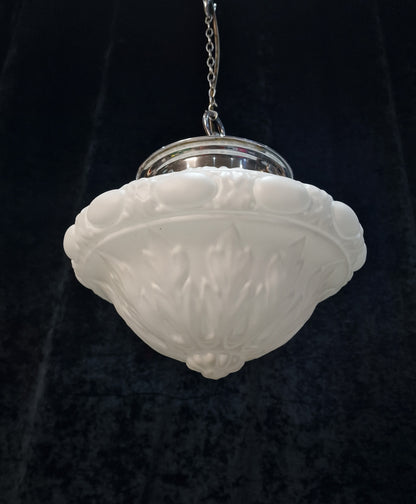 Traditional Antique Art Deco Pendant Lantern Light with a Large Milk Glass Shade