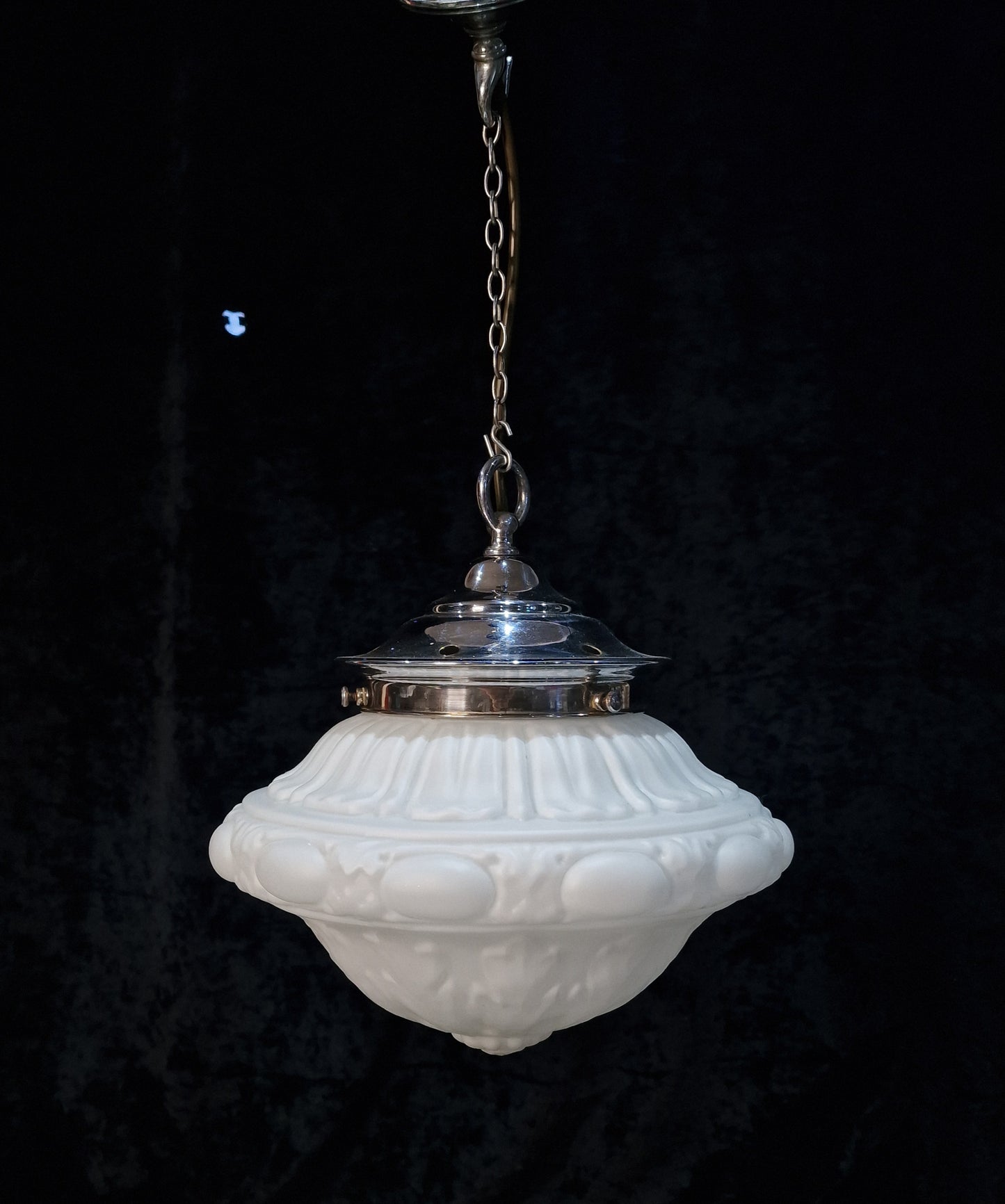 Traditional Antique Art Deco Pendant Lantern Light with a Large Milk Glass Shade