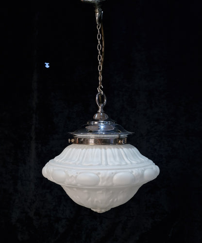 Traditional Antique Art Deco Pendant Lantern Light with a Large Milk Glass Shade