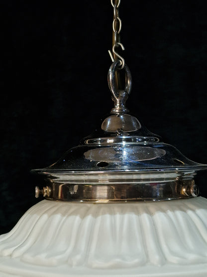 Traditional Antique Art Deco Pendant Lantern Light with a Large Milk Glass Shade