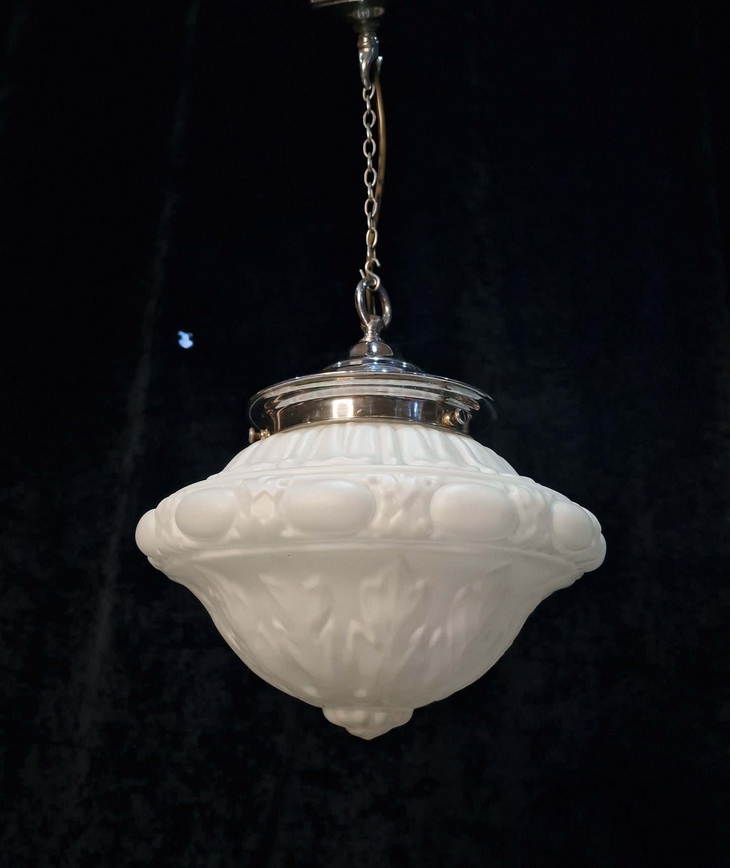 Traditional Antique Art Deco Pendant Lantern Light with a Large Milk Glass Shade