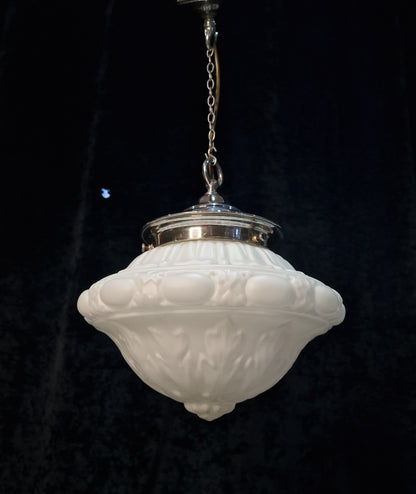 Traditional Antique Art Deco Pendant Lantern Light with a Large Milk Glass Shade