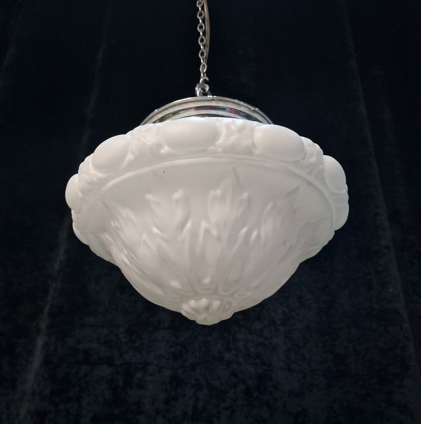 Traditional Antique Art Deco Pendant Lantern Light with a Large Milk Glass Shade