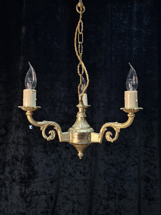 Decorative Vintage Gilded Spelter 3 Arm Ornate Chandelier Ceiling Light