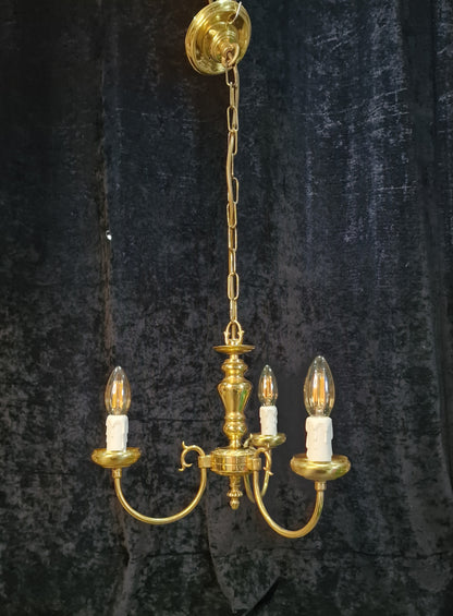 Dainty Vintage Polished Brass 3 Arm Classical Chandelier Ceiling Light