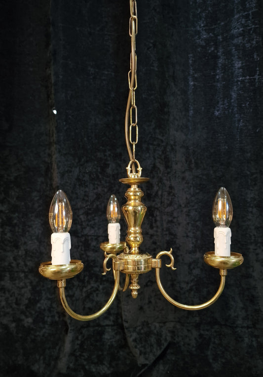 Dainty Vintage Polished Brass 3 Arm Classical Chandelier Ceiling Light