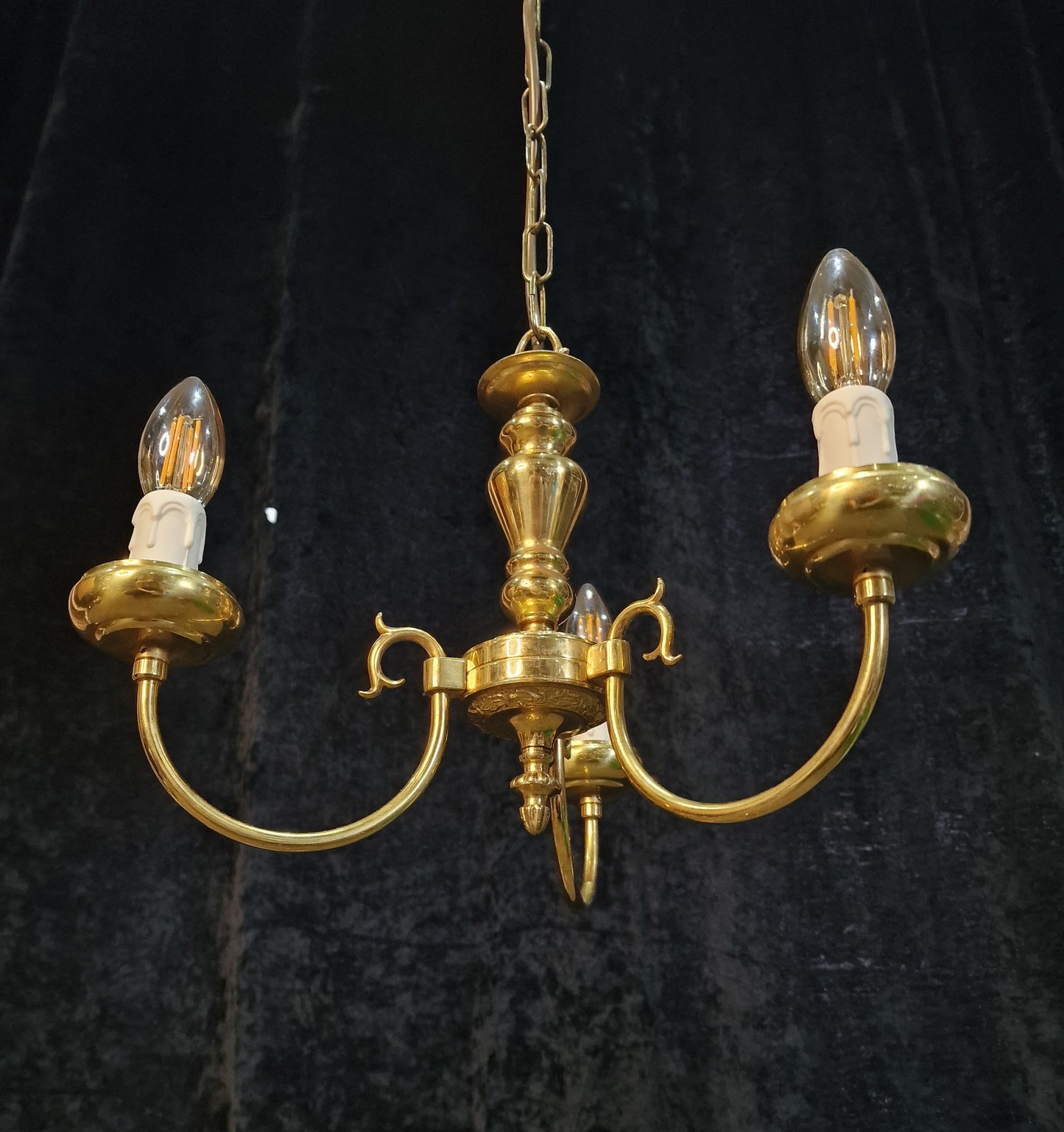 Dainty Vintage Polished Brass 3 Arm Classical Chandelier Ceiling Light