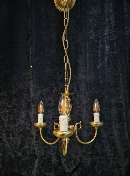 Dainty Vintage Polished Brass 3 Arm Classical Chandelier Ceiling Light