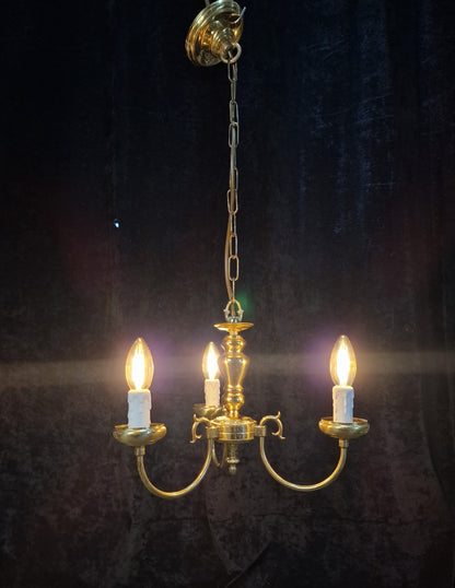 Dainty Vintage Polished Brass 3 Arm Classical Chandelier Ceiling Light