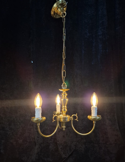 Dainty Vintage Polished Brass 3 Arm Classical Chandelier Ceiling Light