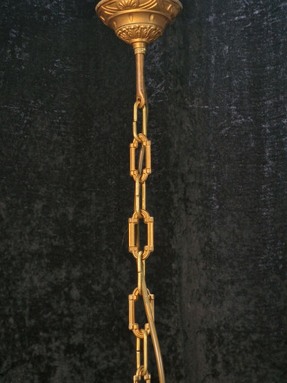 Beautiful Heavy Vintage 5 Arm Gilded Toleware Lion Head Chandelier Ceiling Light