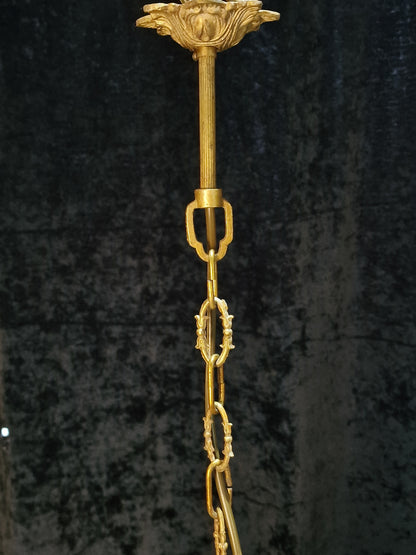Stunning Large Vintage Italian 1 Light Caged Crystal Brass Chandelier Light