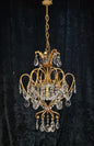 Stunning Large Vintage Italian 1 Light Caged Crystal Brass Chandelier Light