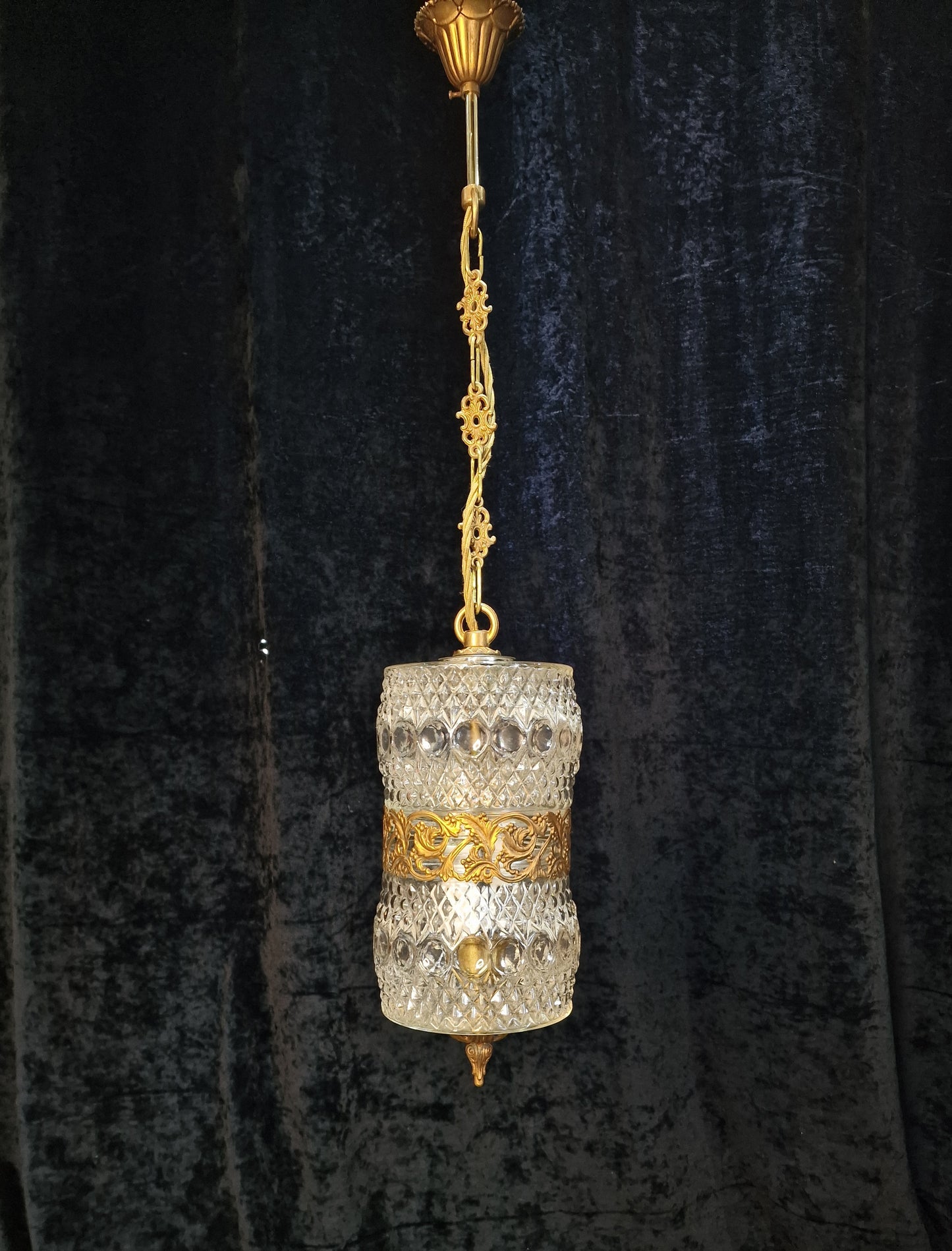 Lovely Vintage Italian 1 Light Glass Gilded Lantern Ceiling Light