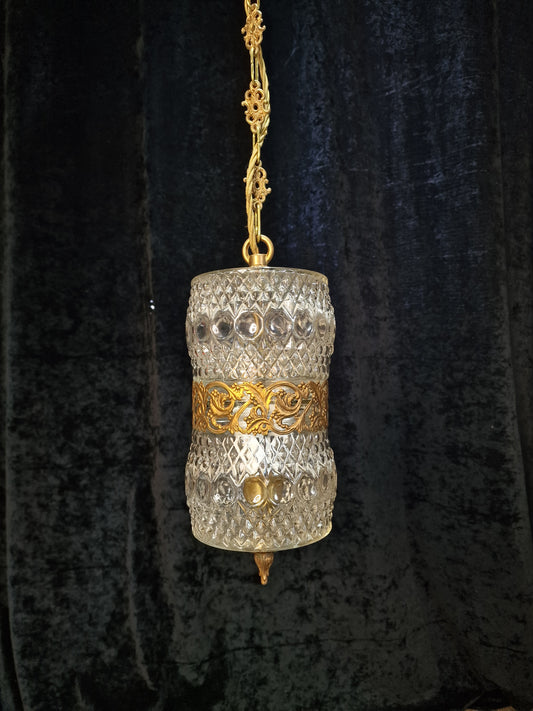 Beautiful Vintage Italian 1 Light Glass Gilded Lantern Ceiling Light