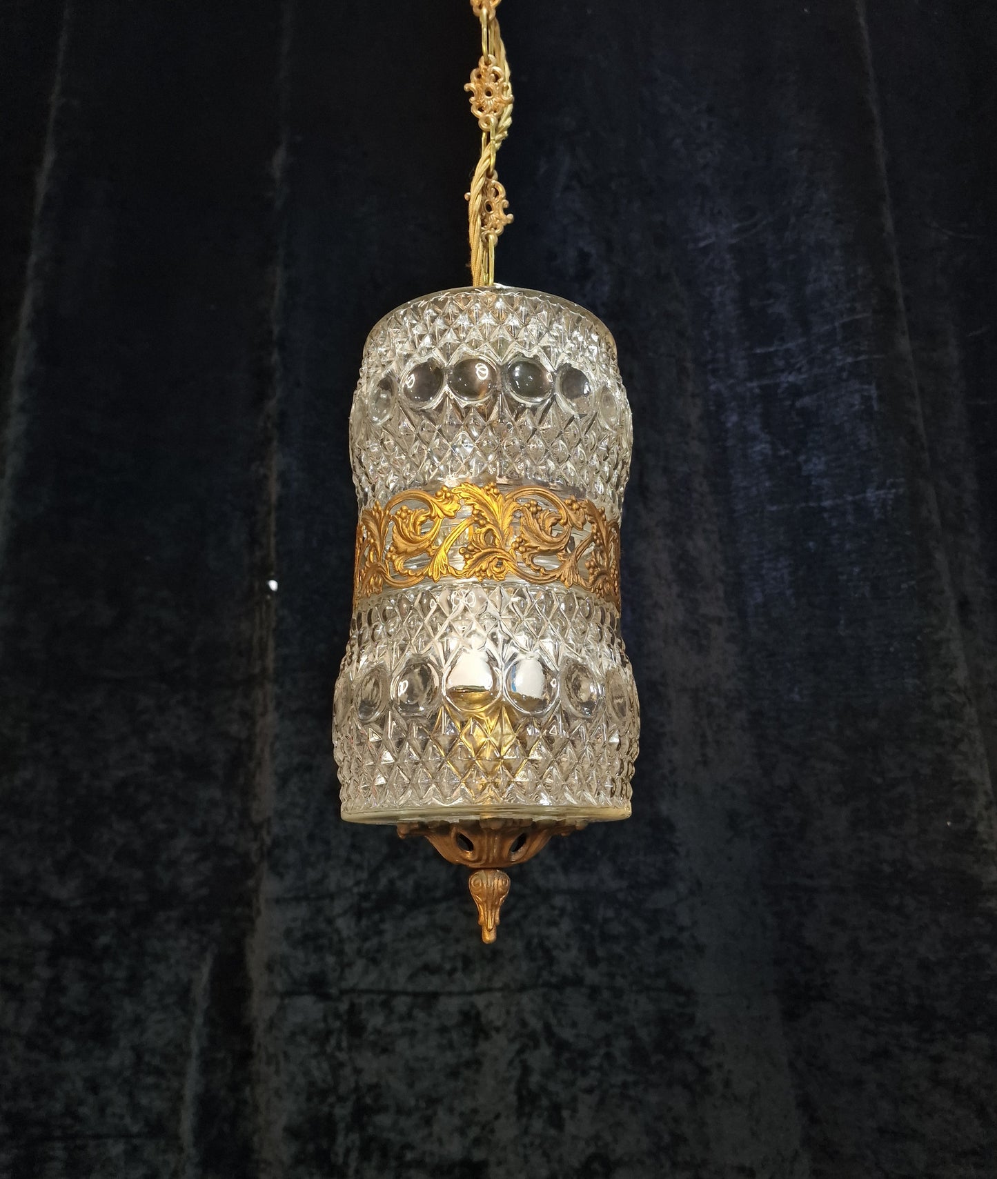 Lovely Vintage Italian 1 Light Glass Gilded Lantern Ceiling Light