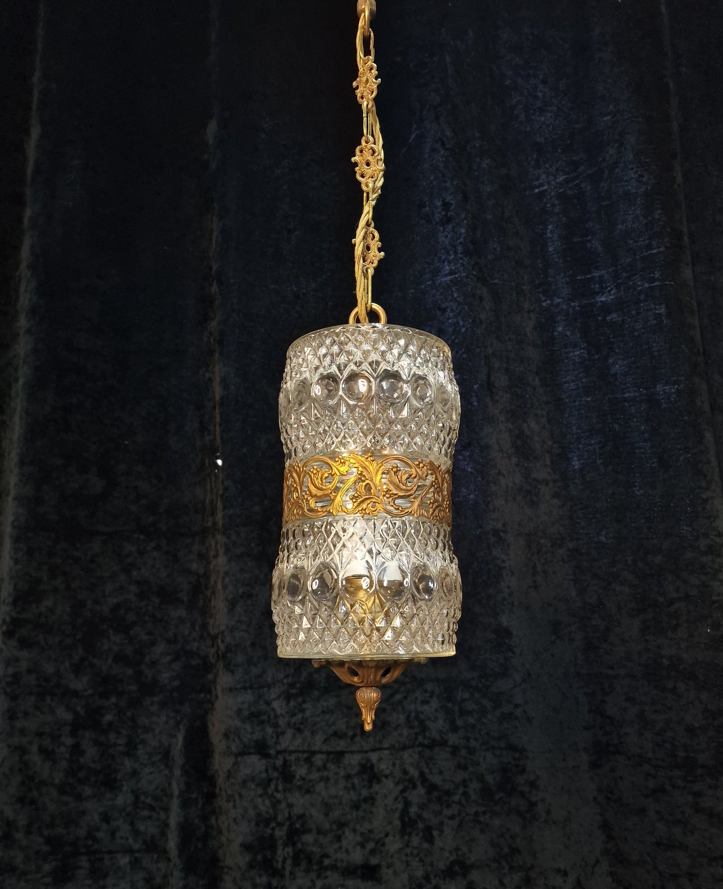 Lovely Vintage Italian 1 Light Glass Gilded Lantern Ceiling Light