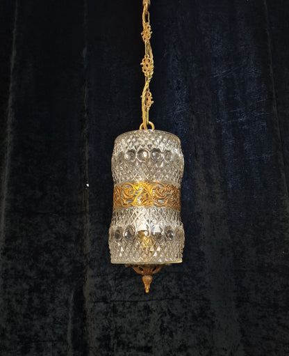 Lovely Vintage Italian 1 Light Glass Gilded Lantern Ceiling Light