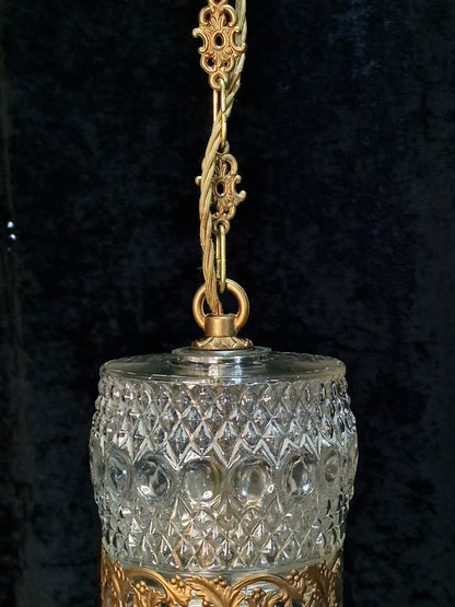 Lovely Vintage Italian 1 Light Glass Gilded Lantern Ceiling Light