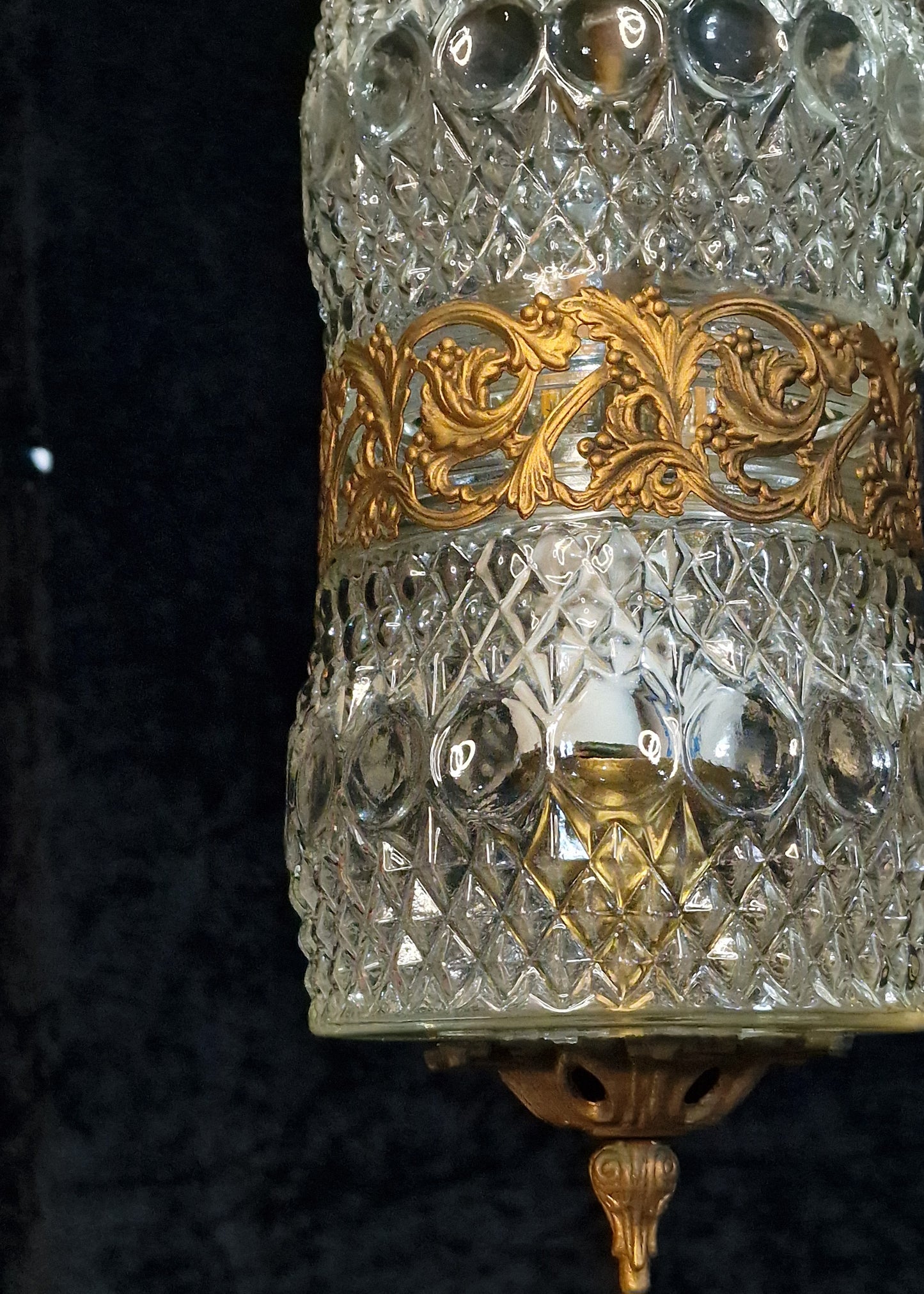 Lovely Vintage Italian 1 Light Glass Gilded Lantern Ceiling Light