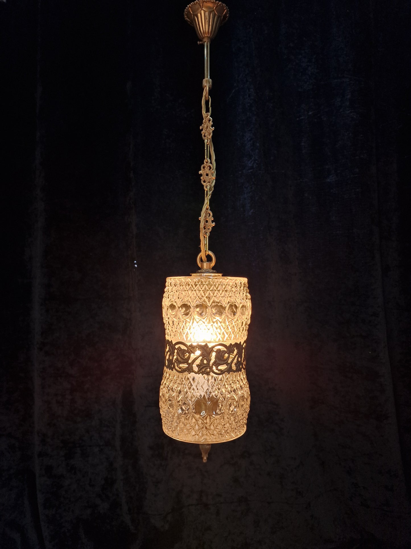 Lovely Vintage Italian 1 Light Glass Gilded Lantern Ceiling Light