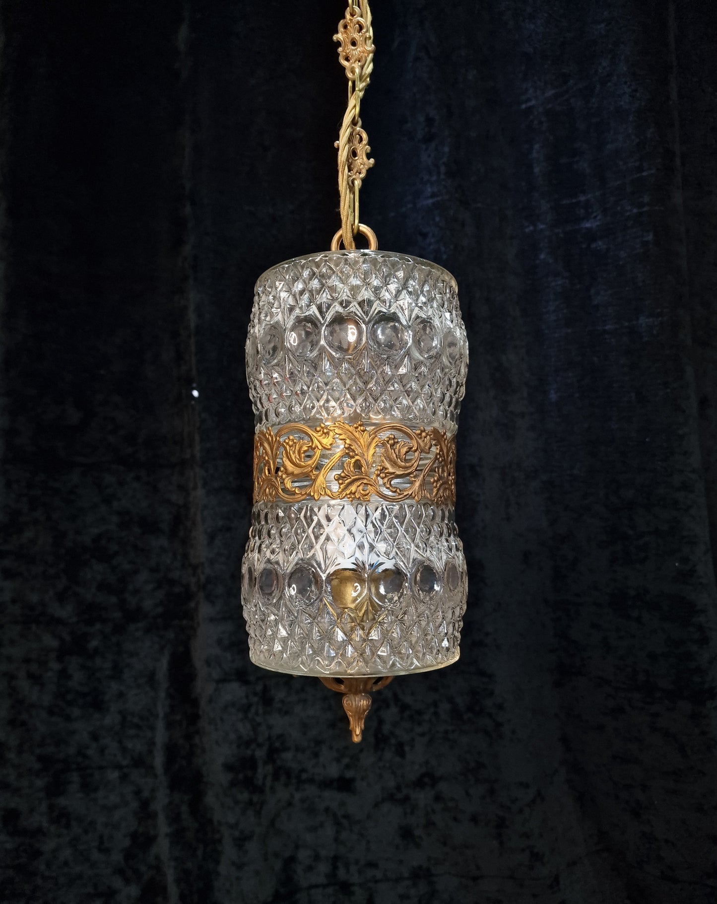 Lovely Vintage Italian 1 Light Glass Gilded Lantern Ceiling Light