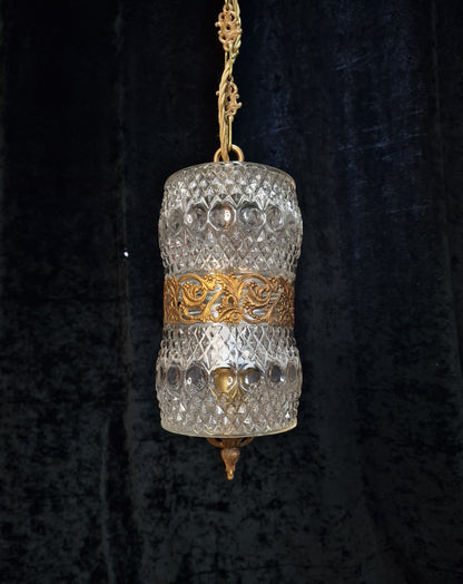 Lovely Vintage Italian 1 Light Glass Gilded Lantern Ceiling Light