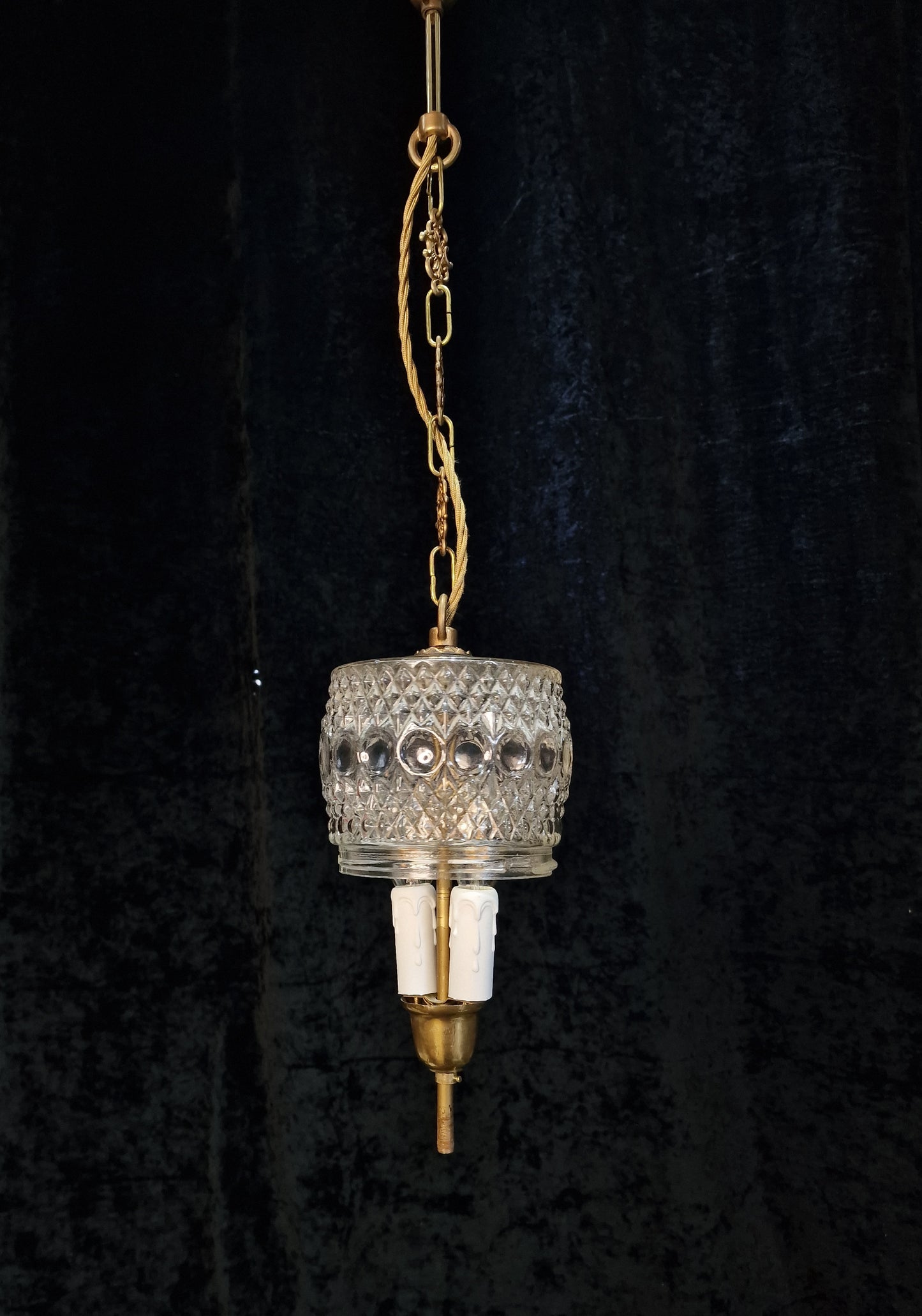 Lovely Vintage Italian 1 Light Glass Gilded Lantern Ceiling Light