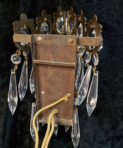 RESERVED Stunning Pair of Vintage Italian 1 Light Brass Triangle Crystal Wall Sconces