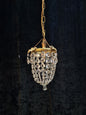 Lovely Antique French Brass Dainty 1 Light Crystal Glass Bag Leaf Chandelier