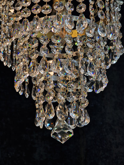 RESERVED Beautiful Vintage French Crystal Brass 3 Tier Waterfall Chandelier Ceiling Light