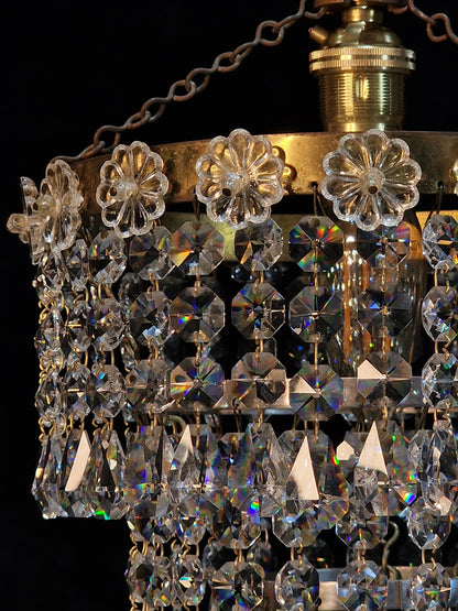 RESERVED Beautiful Vintage French Crystal Brass 3 Tier Waterfall Chandelier Ceiling Light