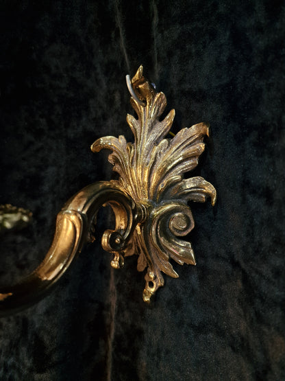 Traditional Pair of Vintage French Rococo Style Single-Arm Brass Wall Sconces